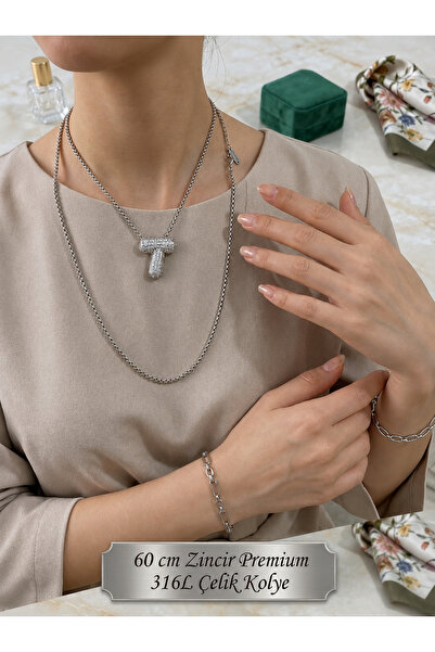 FM 💎   Premium Silver Color Stylish and Shiny Modern t Letter Model 316L Ste...