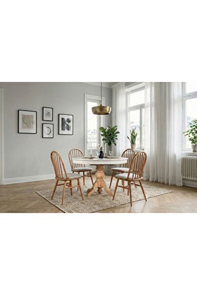 Vivense MİRAGE OVAL AÇILIR MASA SANDALYE TAKIMI, NATURAL BEYAZ, 80X120