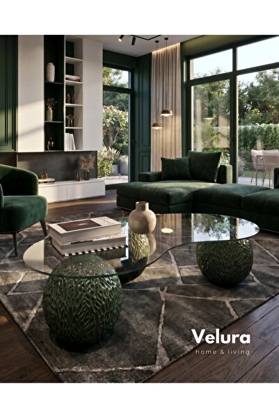 Velura Home & Living Küre Orta Sehpa - Dragon - Yeşil - Şeffaf Fasulye