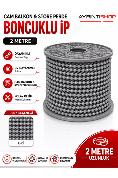 AYRINTISHOP Cam Balkon Stor Perde Plastik Boncuklu İp Zincir 2 Metre Gri | 4....