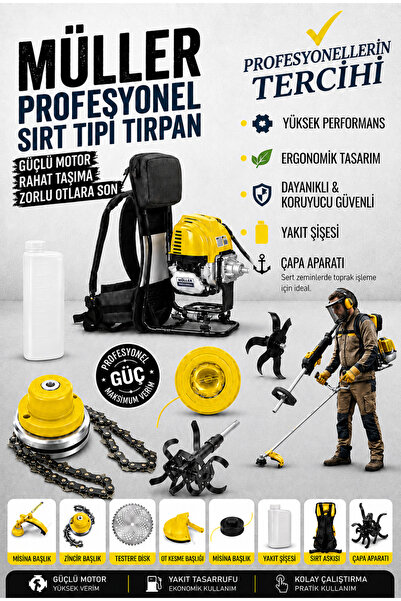 Pro Müller Alman Çelik Piston Quadron-S Benzinli Sırt Tipi Çim Çalı Ot Biçme ...