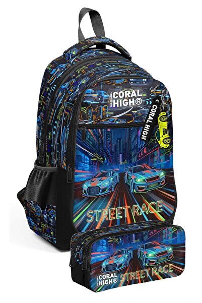 Coral High Set rucsac și geantă pentru creion pentru băieți, cu imprimeu cu m...