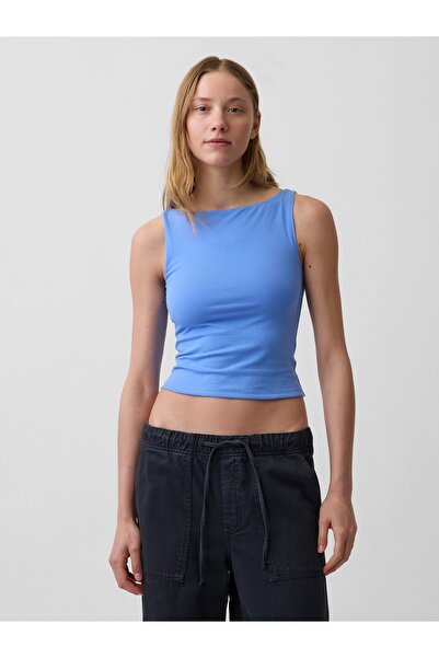 GAP Kadın Açık Mavi CloseKnit Jersey Boatneck Crop Kolsuz Üst