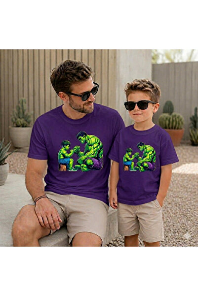 VODEXA Tricou supradimensionat pentru tată și copil, cu imprimeu Green Man (s...