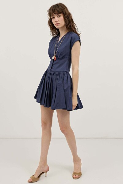 Antioch Lacivert Mini Poplin Kadın Elbise