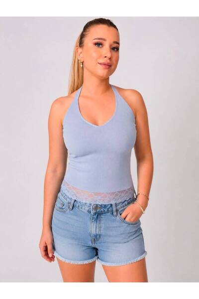 MY TEKSTİL Luna Dantel Detaylı Halter Bluz