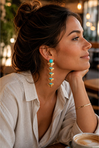 POYASE Geometric Design Stone Detailed Dangle Earrings