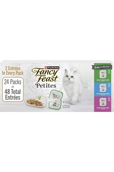 Fancy Feast طعام قطط رطب من بورينا جورميه، مجموعة بيتيت جراڤي، عبوات قابلة لل...