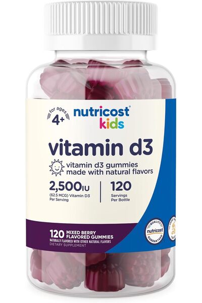 Nutricost Kids Vitamin D3 Gummies 2,500 IU (62.5mcg), 120 Gummies - Mixed Ber...