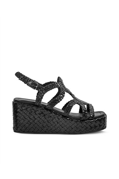 Vario حذاء بكعب عالٍ من الجلد الطبيعي محبوك يدويًا Z139 أسود محبوك (Black Kni...