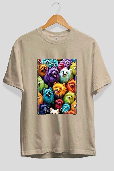 Ankhises For the Love of Dogs 7 Pre-Printed Dog Designs Beige Oversize T-Shir...