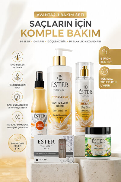 ester 5’li Avantajlı Saç Bakım Seti Keratin Fön Suyu, Saç Sütü, Yoğun Bakım K...