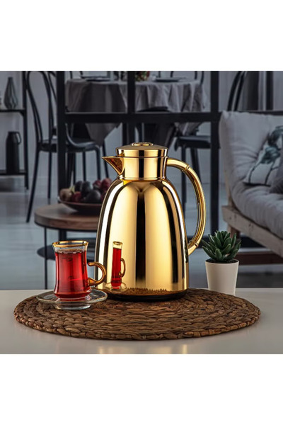 Almarjan Vacuum Flask Metal Body with Glass Liner 1L Matt Silver & Gold (RPA-...