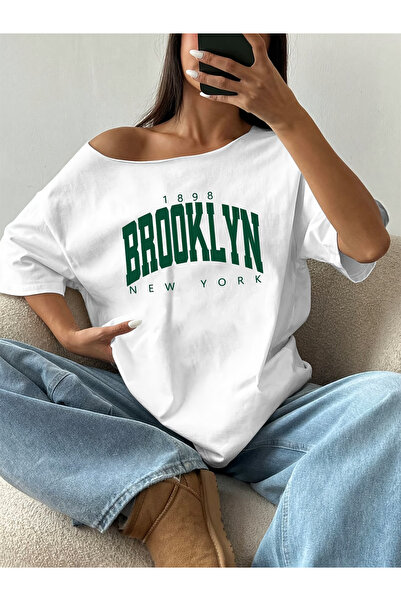 OVER HEAD Tricou pentru femei 1898 Brooklyn, cu imprimeu, cu gât barcă și ume...