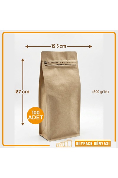 DOYPACK Kraft flat bottom 12x27cm (500 gr'lık) (100ADET)