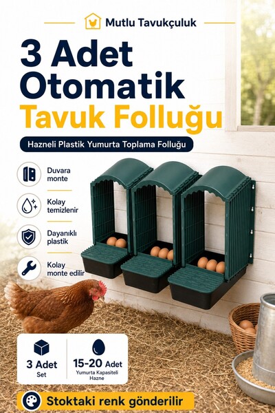 MUTLU TAVUKÇULUK Otomatik Folluk Tavuk Folluğu 3 Adet Duvara Monte Yumurtalık...