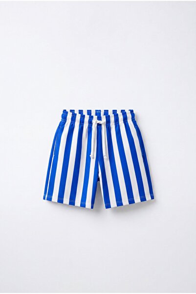 Magu Children's Cotton Blue and White Striped Shorts