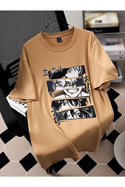 JENOLAN Anime Theme Printed Oversize Men's T-shirt Casual Boyfirend