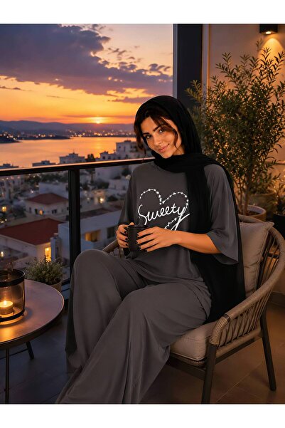 1way Comfortable and Stylish Home Pajamas, Striped T-Shirt and Wide-Leg Pants...