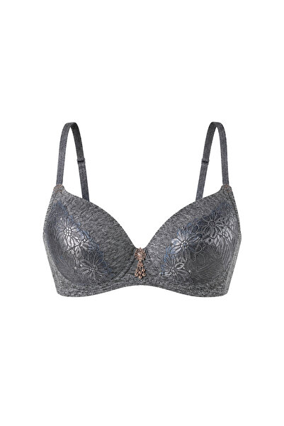 Boutique Juji DANTEL DETAYLI TOPARLAYICI FULL CUP GRİ BÜYÜK BEDEN SÜTYEN