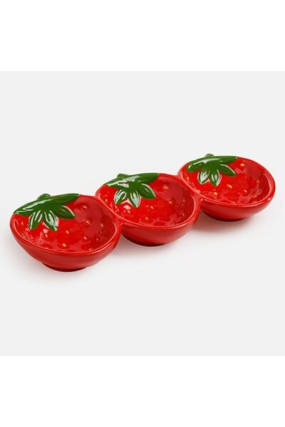 OEM Platou pentru aperitive în formă de căpșună cu 3 compartimente 26x11x3.5cm