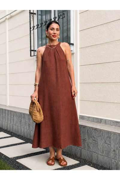 YK FASHION Halter Yaka Klasik Model Elbise