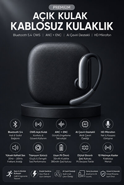 Ayers Premium Açık Kulak Bluetooth Kulaklık, 144 Dil AI Çeviri Destekli Bluet...