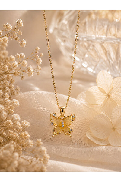 Sylvera Shop Butterfly Dream Yellow Winged Steel Necklace (Gold Color)