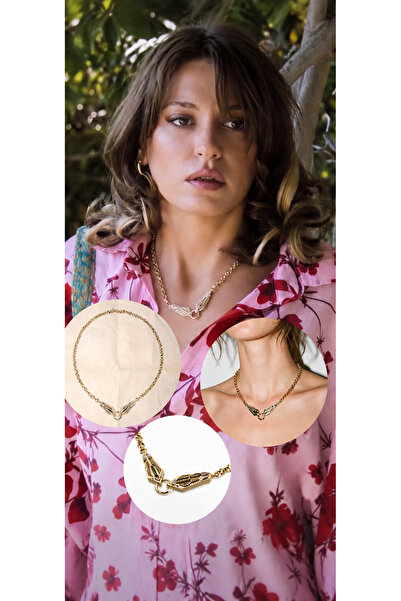 FASHION 14K Altın Renk Serenay Model Taş Detaylı Kolye