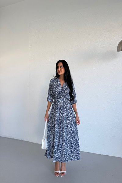 KAMACI BUTİK Kruvaze Collar Dress with Elastic Waist
