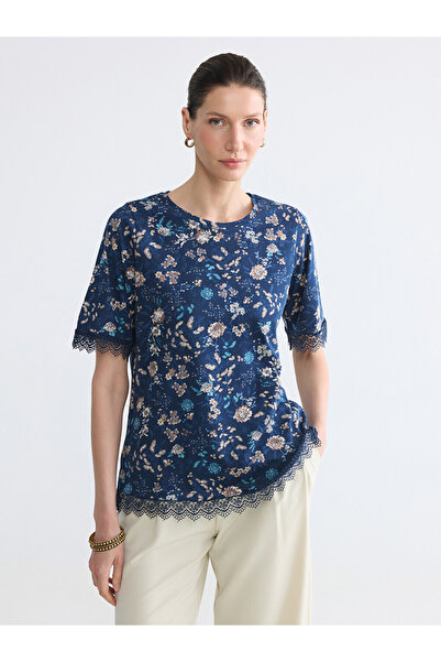 LC Waikiki Navy Blue Detailed Cotton Women's T-Shirt