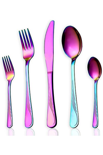 Homquen Set Tacâmuri Rainbow – 30 Piese, Oțel Inoxidabil, Finisaj Mirror Poli...