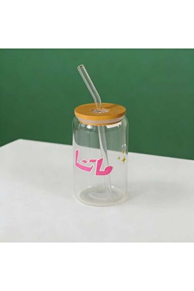 NASAQ Matcha Cup,Glass cup with straw and wooden lid