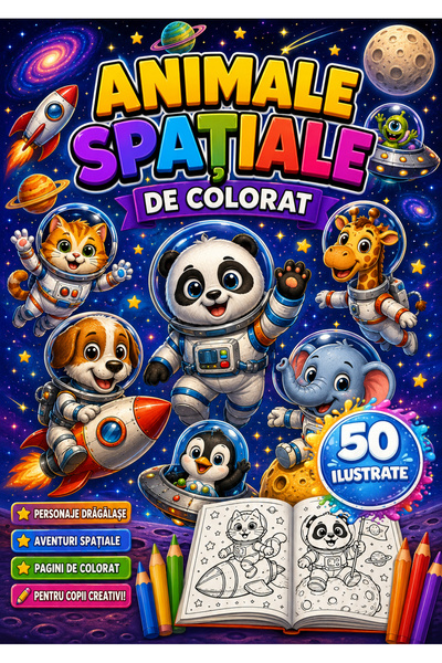 Disney ANIMALE SPAȚIALE CARTE DE COLORAT 50 ILUSTRATE A4