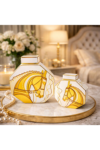 Generic مجموعة مزهريات فاخرة للزينة بتصميم حصان ذهبي - قطعتان