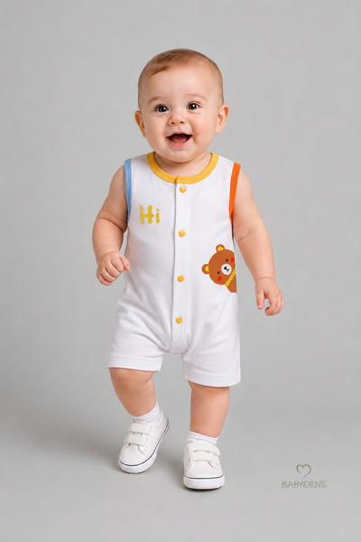 BABYDEN'S Baby Boy Rompers Summer Cotton Shorts with Snap Fasteners Teddy Bea...