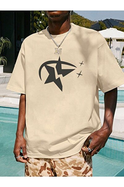 JENOLAN STAR Printed Oversize ανδρικό μπλουζάκι Casual Boyfirend