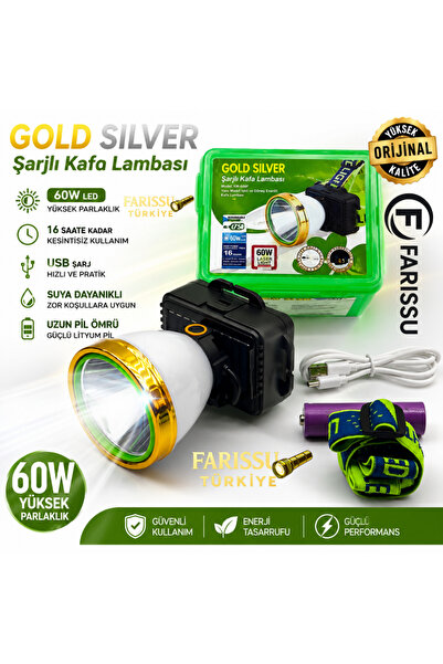 farissu Güneş Enerjili Solar Şarjlı Kafa Lambası 60W LED 1 KM Menzilli Avcı K...