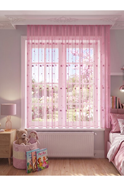 Evdepo Home Roz, cu model de stele, plisat dens, pentru camera copiilor și be...