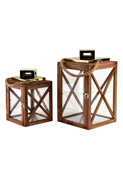 MONDEX Set de felinare decorative din lemn LEVI GOLD LEVI GOLD 20.5x20.5x36 c...