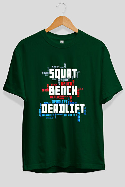 Ankhises تي شيرت أخضر كبير الحجم مطبوع من الأمام من Squat Bench Deadlift 4، م...