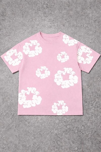 LAND MODA Cloud Pattern Printed Oversize T-Shirt – Pink Unisex