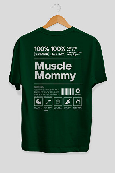 Ankhises Tricou verde cu imprimeu pe spate Muscle Mommy, supradimensionat, 10...
