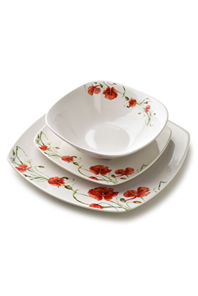 MONDEX Set de veselă Prima Porcelain LEA POPPY 16.5/18/24 cm Alb cu mac roșu ...