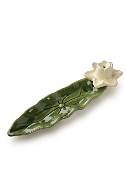 MONDEX Suport de tămâie ceramic Lotus 21x6x6 cm Verde-Crem 1 buc.