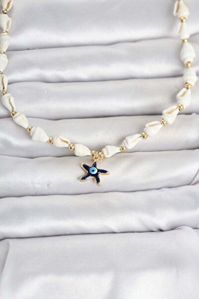 Inure Jewelry Natural Sea Shell Stringed Blue Star Eye Model Necklace