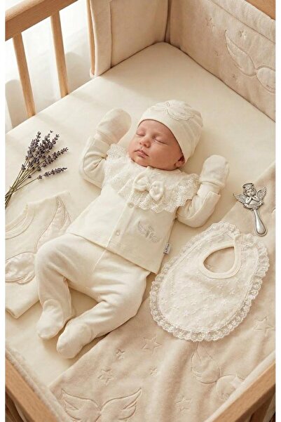 Yağmur Giyim Mi̇ni̇cayzen Angel Winged Scalloped 100% Cotton 5 Piece Baby Gir...