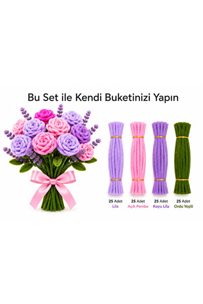 Generic 100 Adet Şönil Seti – Lila, Açık Pembe, Koyu Lila ve Ordu Yeşili | Çi...
