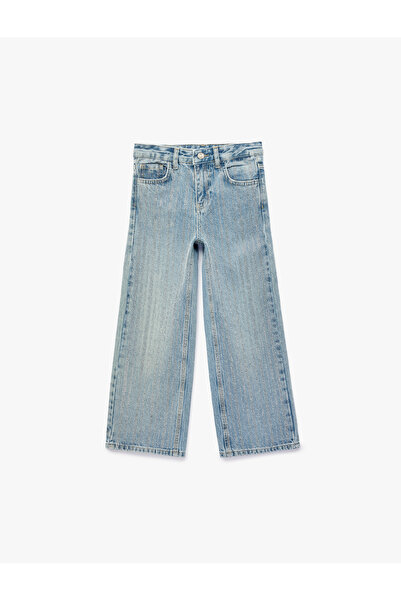 Koton Cotton Pocketed High Waist Spanish Flare Denim Trousers