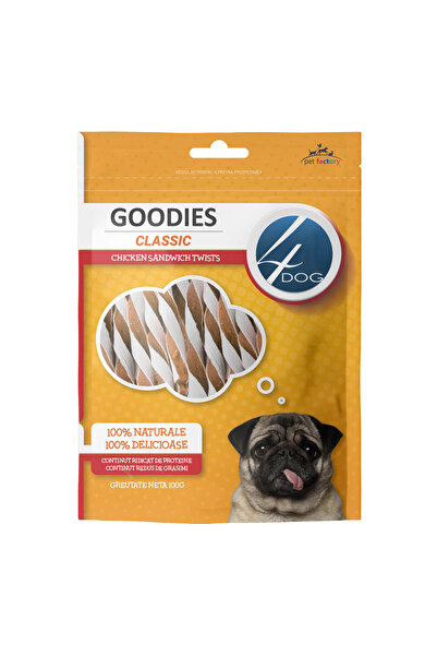 4dog Gustări clasice pentru câini cu pui răsucit 100g